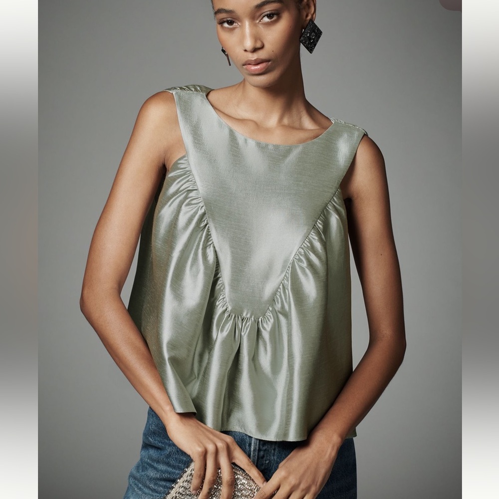 Anthropologie Metallic Gray Sleeveless Blouse